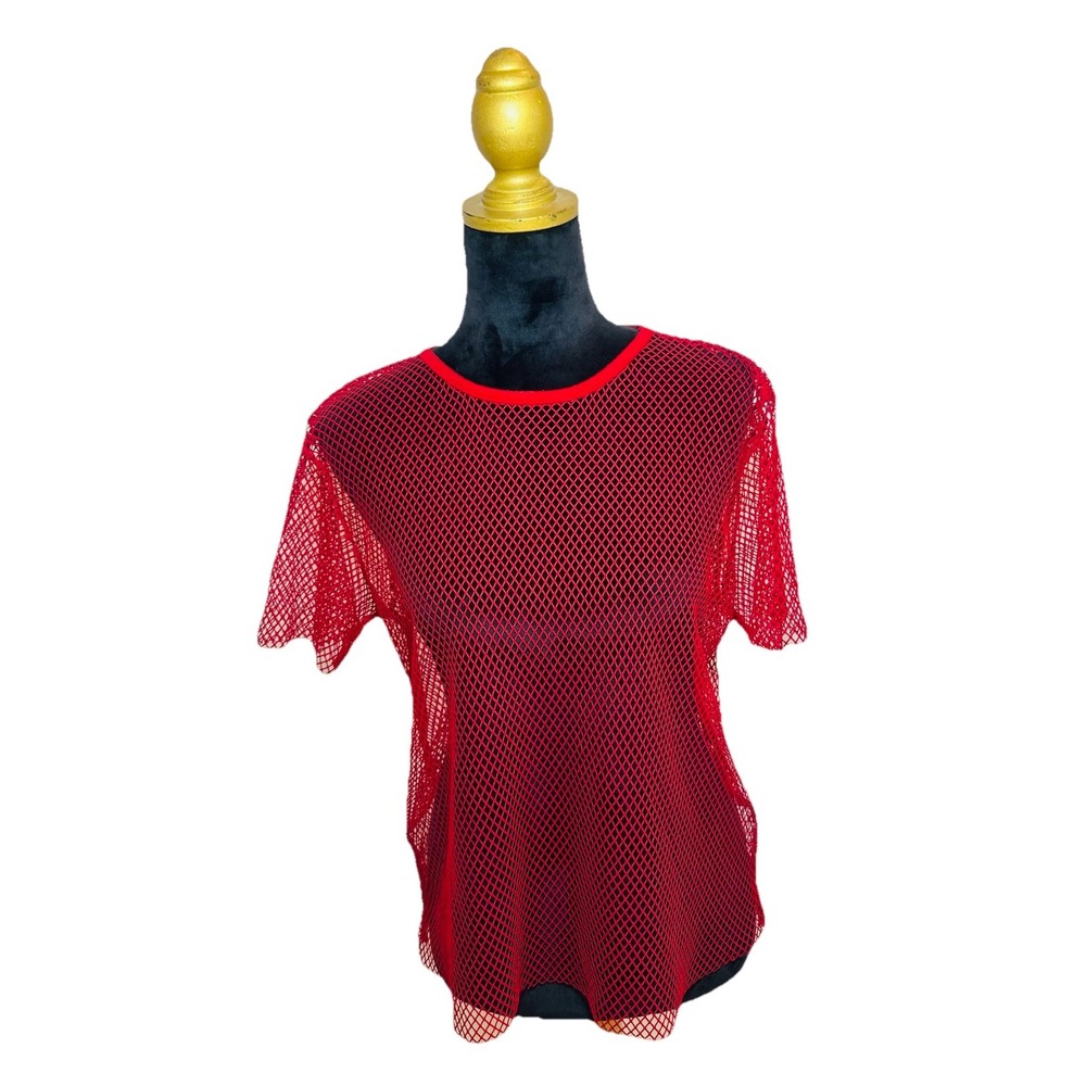 Forever 21 Red Women's Mesh T-Shirt  Short Sleeve Size Small